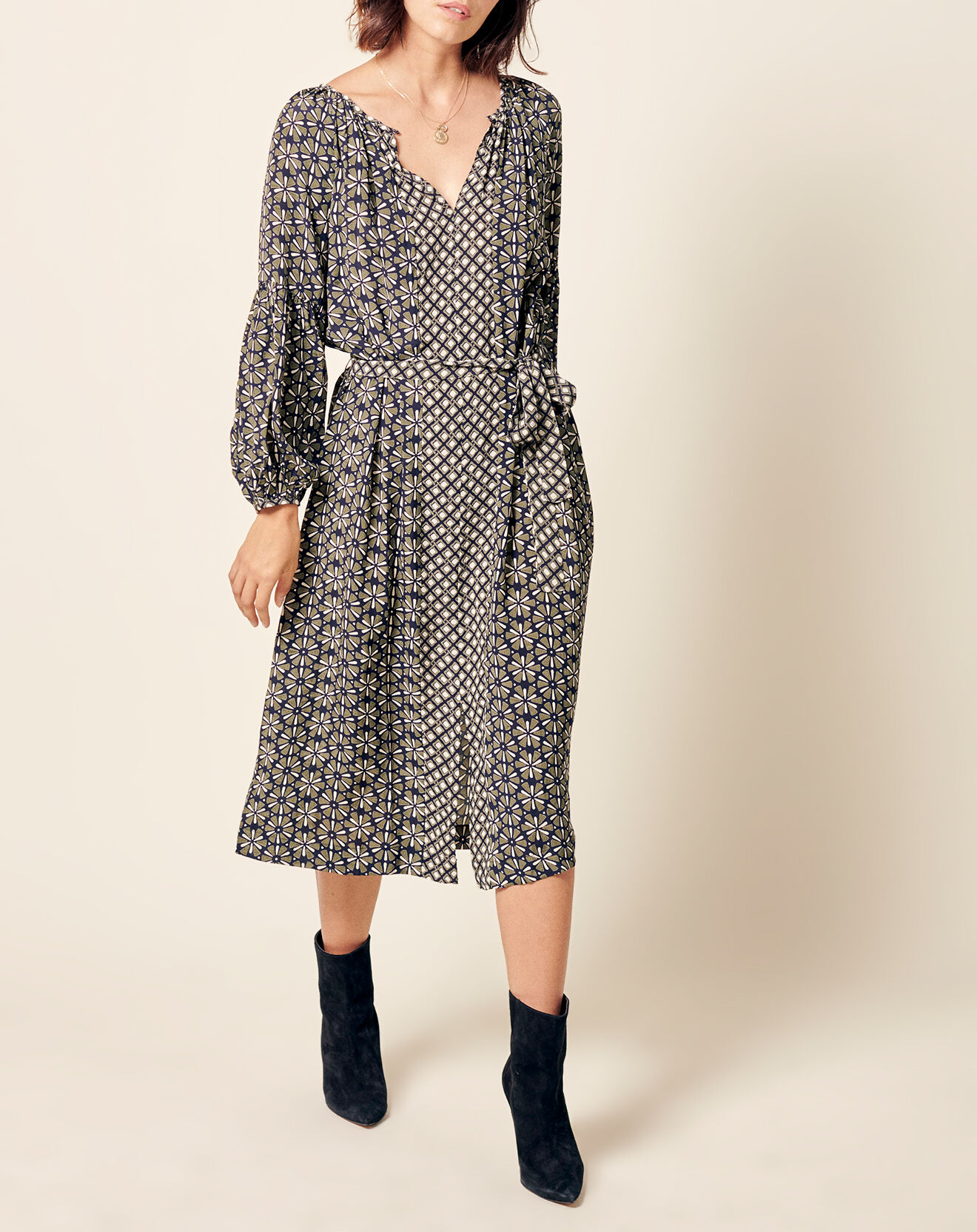 Robe midi Lotus kaki