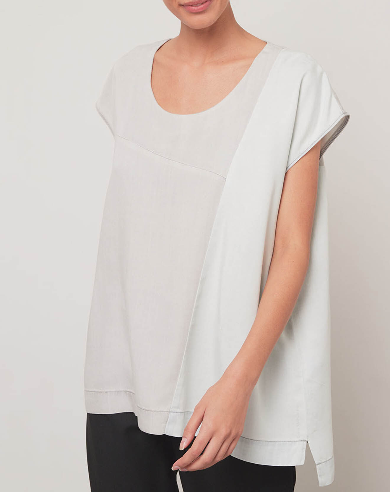 Top ample bicolore gris clair/ciel