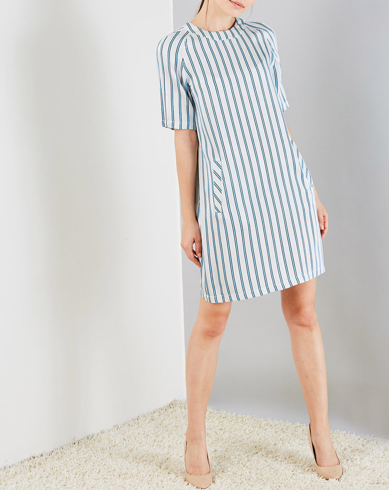 Robe Alpha rayée bleu/écru