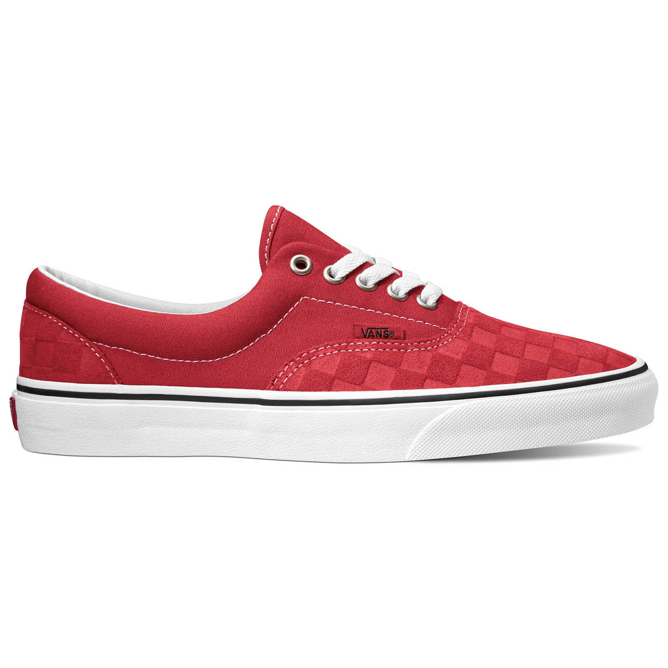 Vans - Sneakers en Velours de Cuir & Toile Deboss Checkerboard Era rouges