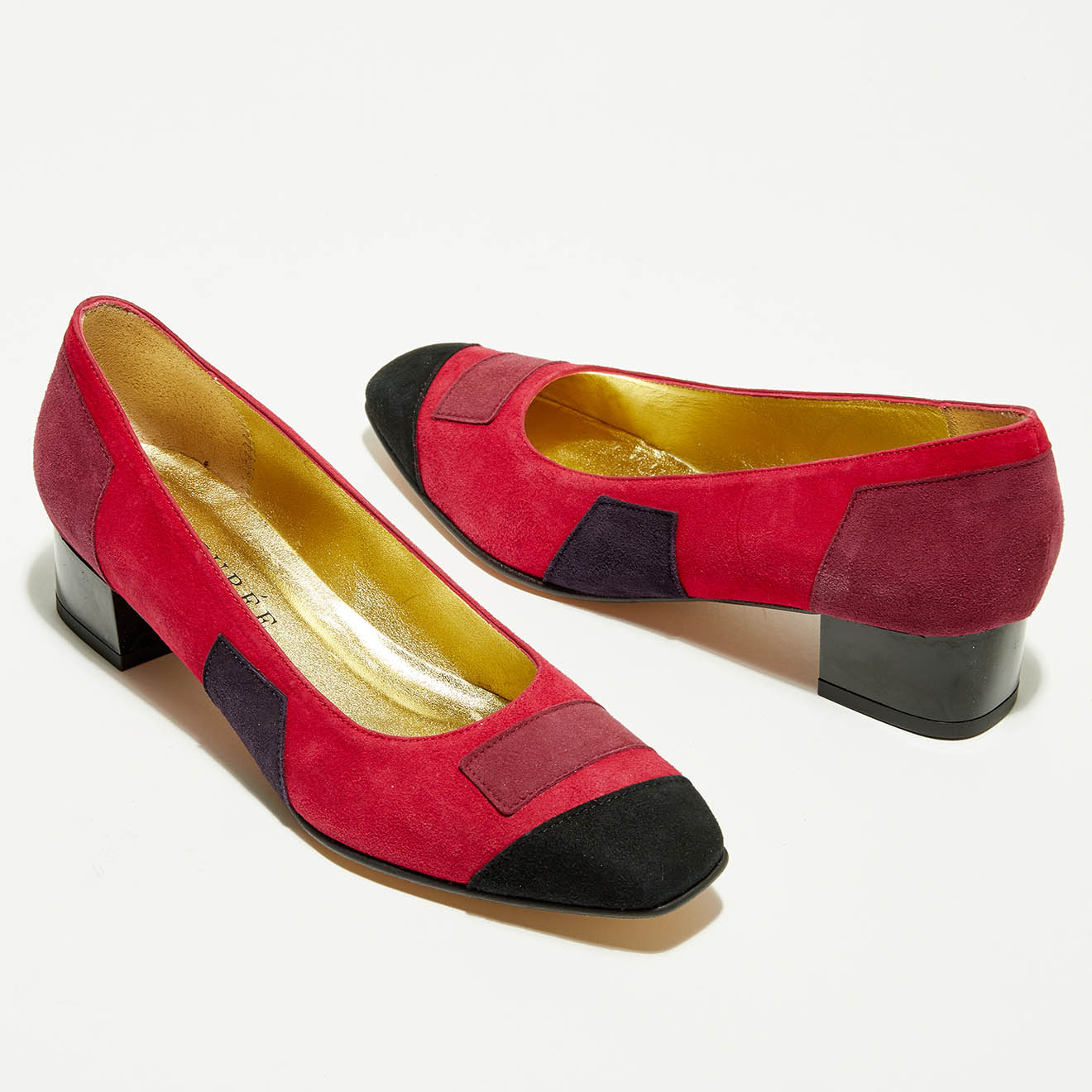 Ballerines en Velours de Cuir Ocher rouge/parme - Talon 3.5 cm