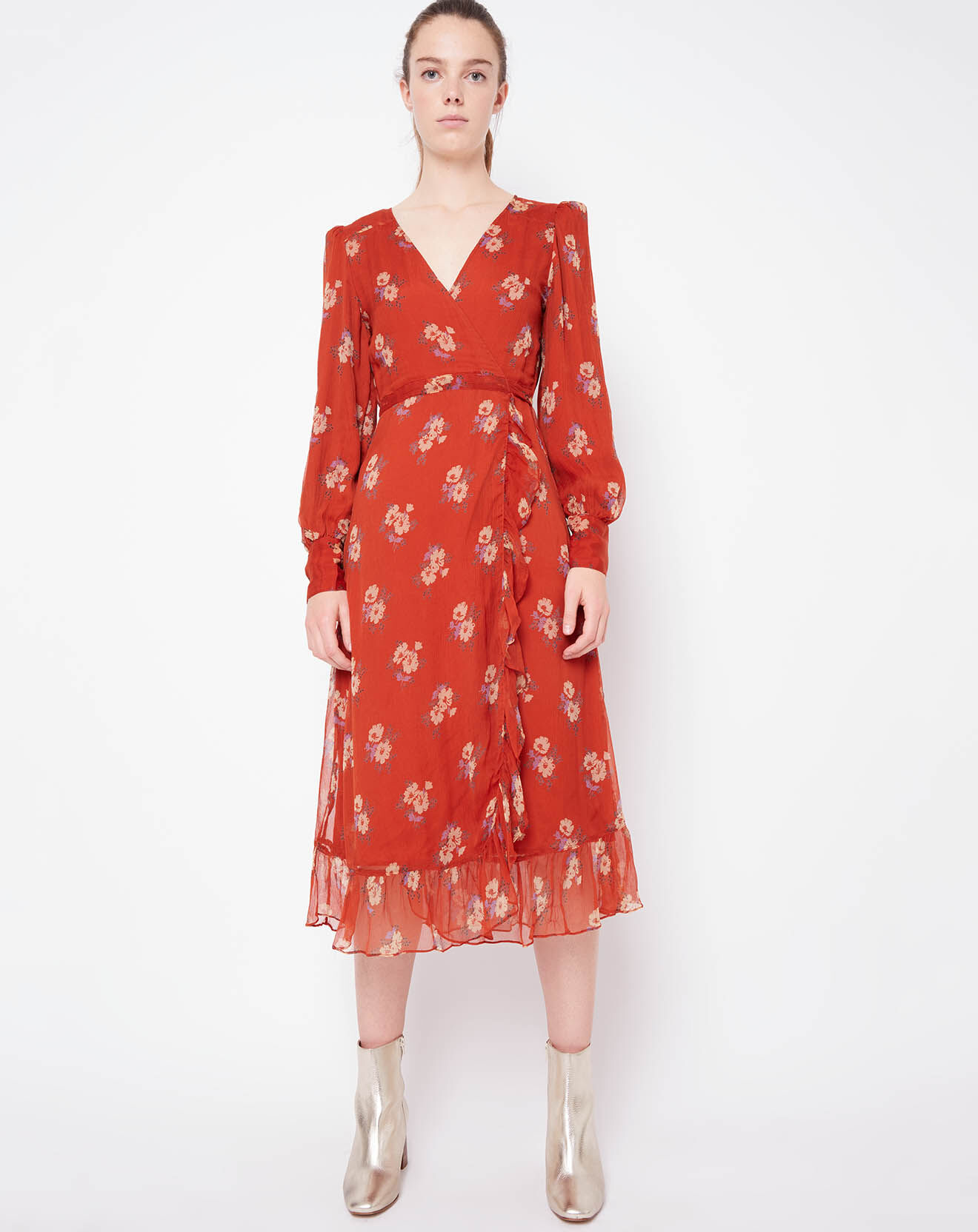 Robe portefeuille Bouquet orange