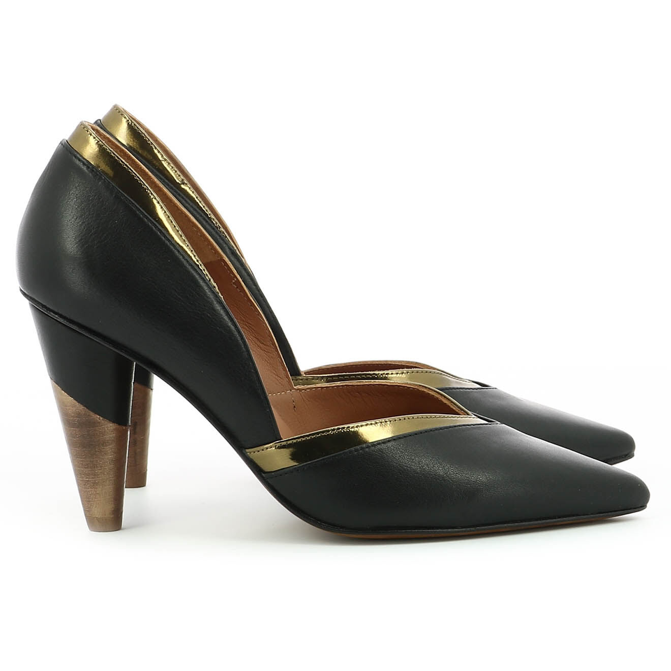 Escarpins en Cuir Heidi noir/doré - Talon 9.5 cm