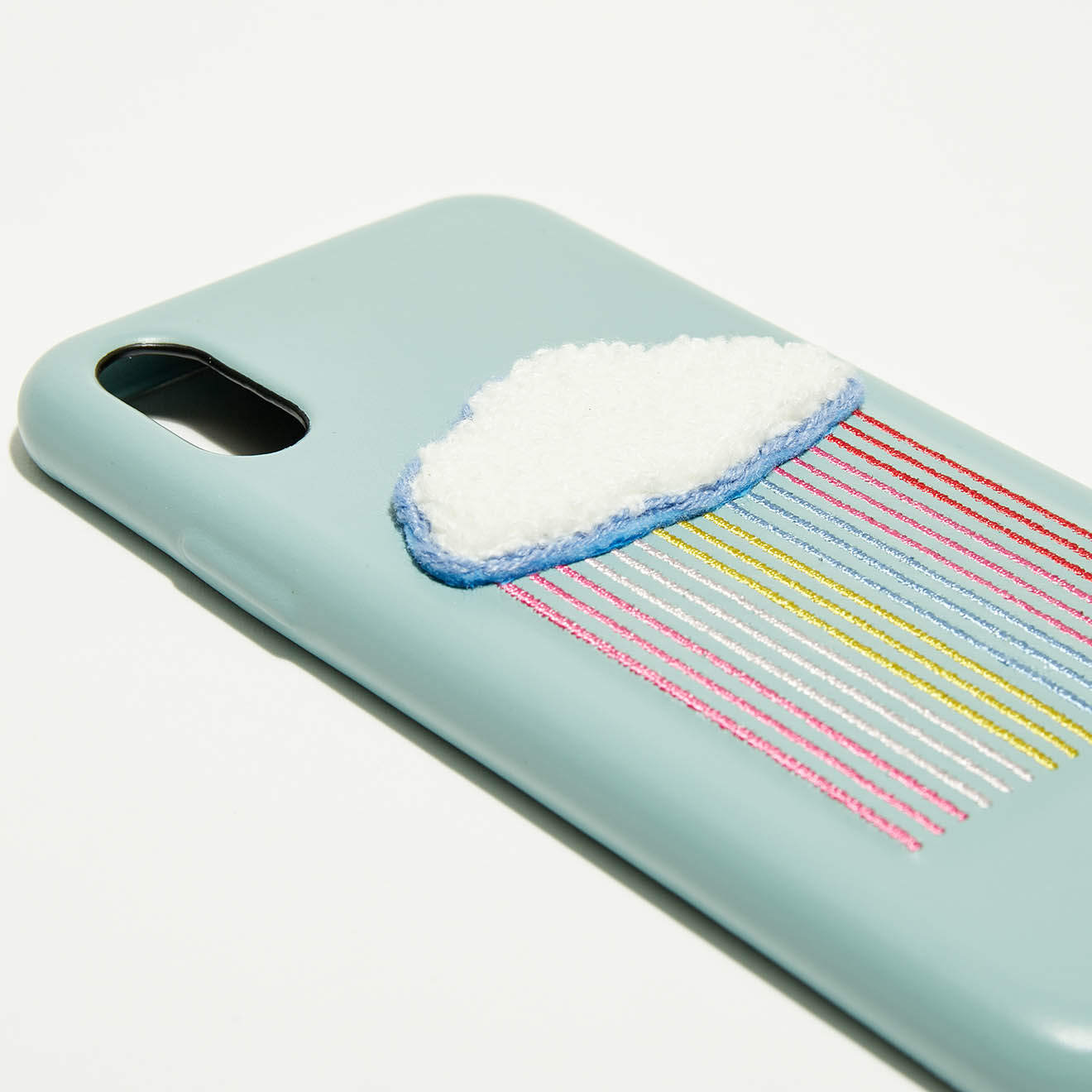 Kate Spade - Coque en Cuir iPhone XS Arc-en-ciel  Cloud Patch bleue