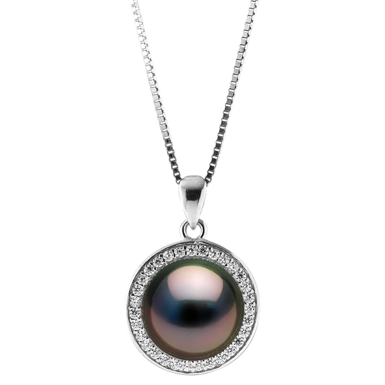 Collier Médaillon en Argent rhodié, Zircones & Perle de Tahiti ronde - Atelier Victoire - Modalova