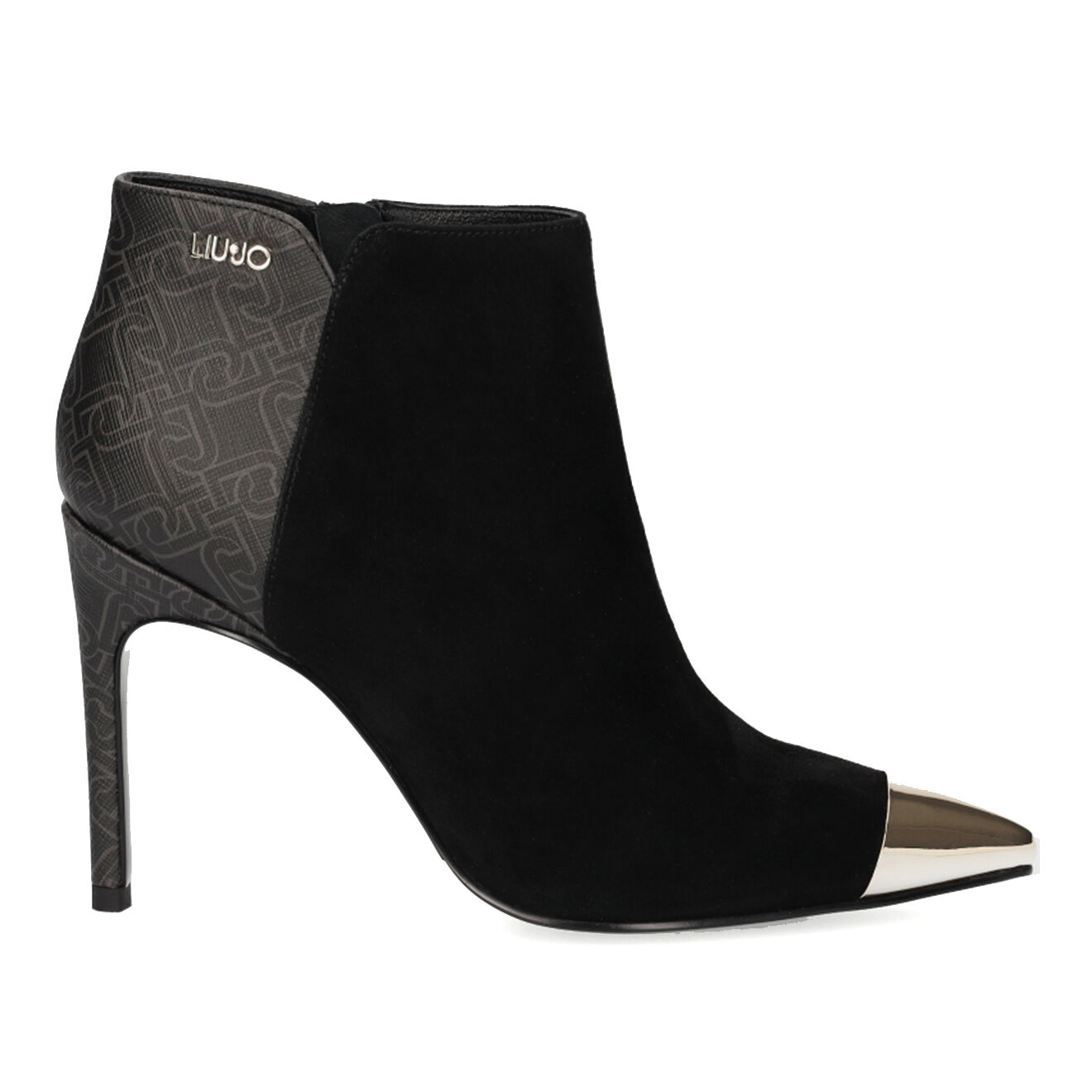 Bottines en Velours de Cuir mélangé Milu noir/métallisé - Talon 10 cm