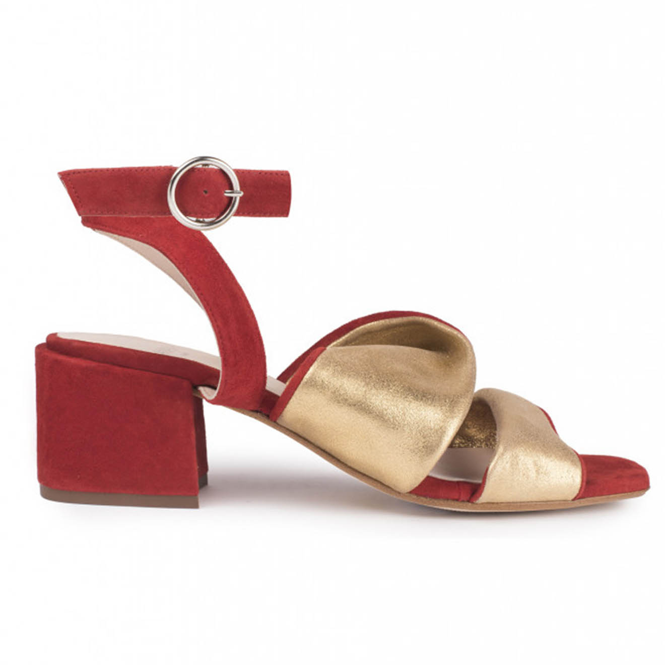 Sandales en Velours de Cuir Flora rouge/doré - Talon 6 cm