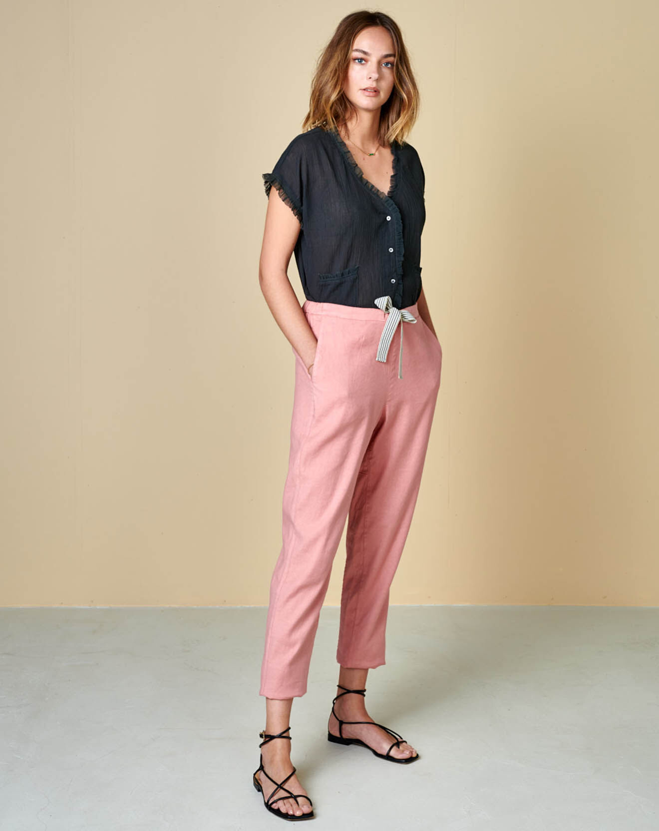 Pantalon en Lin & Coton Vael rose pâle
