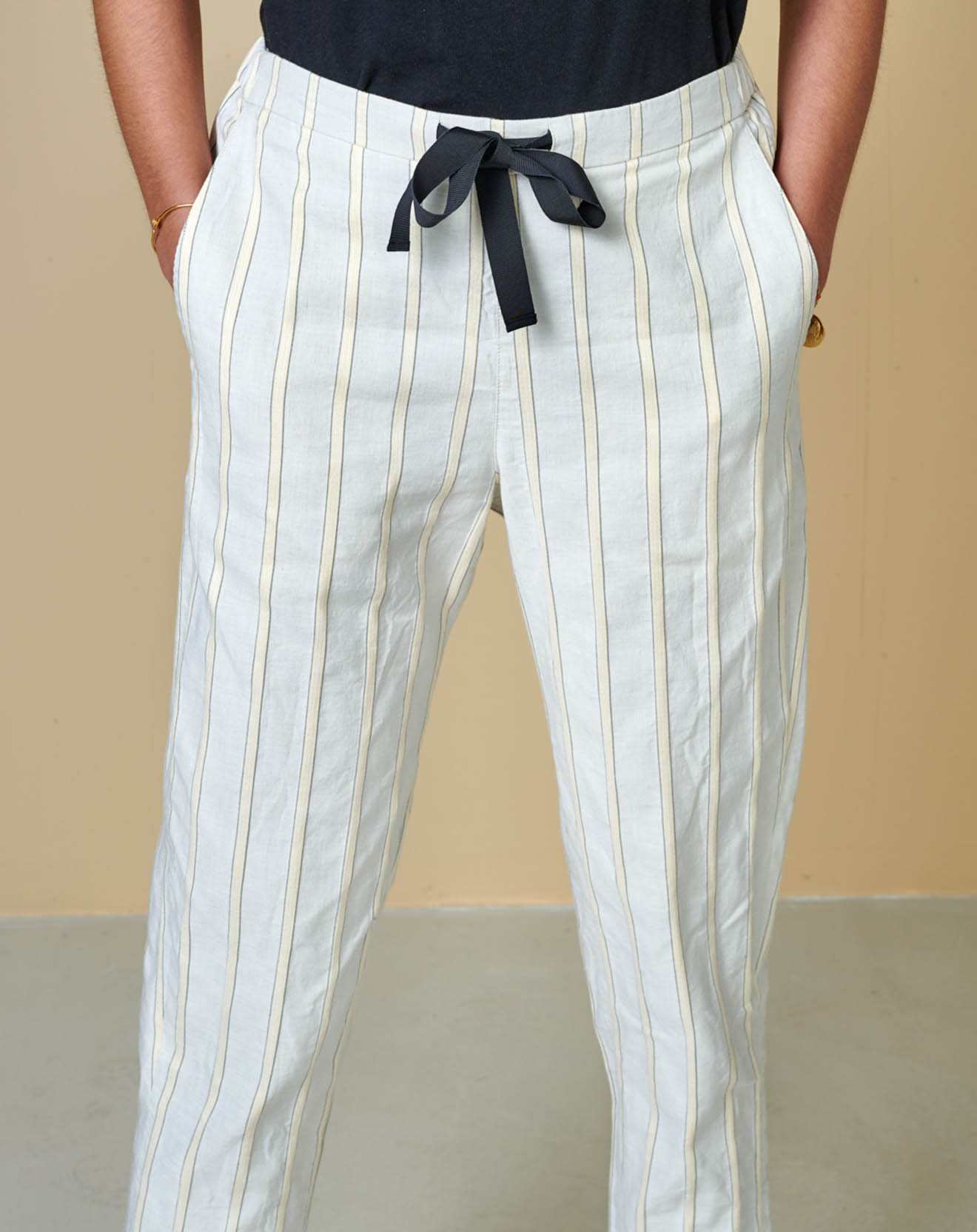 Pantalon en Lin & Coton Vael rayé blanc