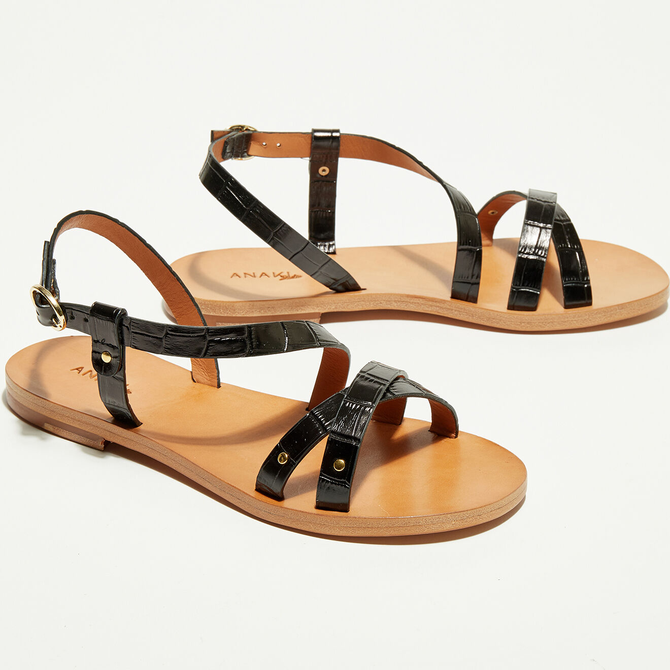 Sandales en Cuir croco Marylin noires