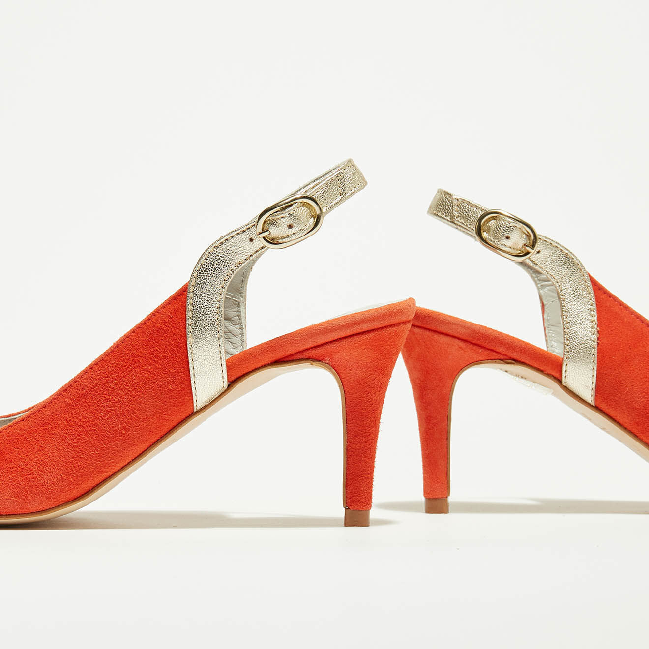 Sling-Back en Velours de Cuir Bari corail - Talon 6.5 cm