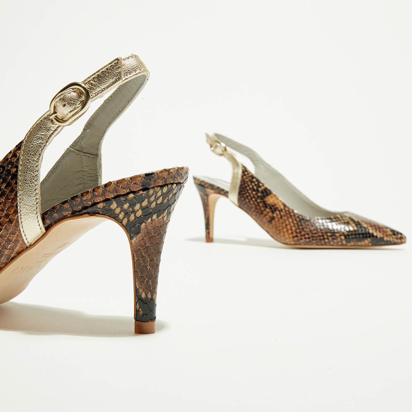 Sling-Back en Cuir python Bari caramel - Talon 6.5 cm