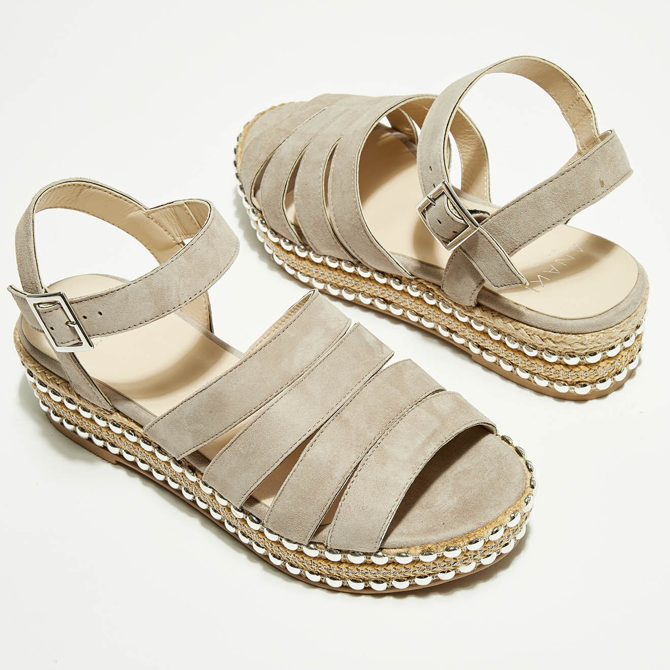 Sandales compensées en Velours de Cuir Nevada kaki - Talon 5 cm