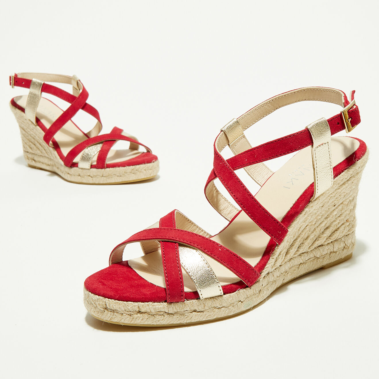 Sandales compensées en Velours de Cuir Anette rouges - Talon 7 cm