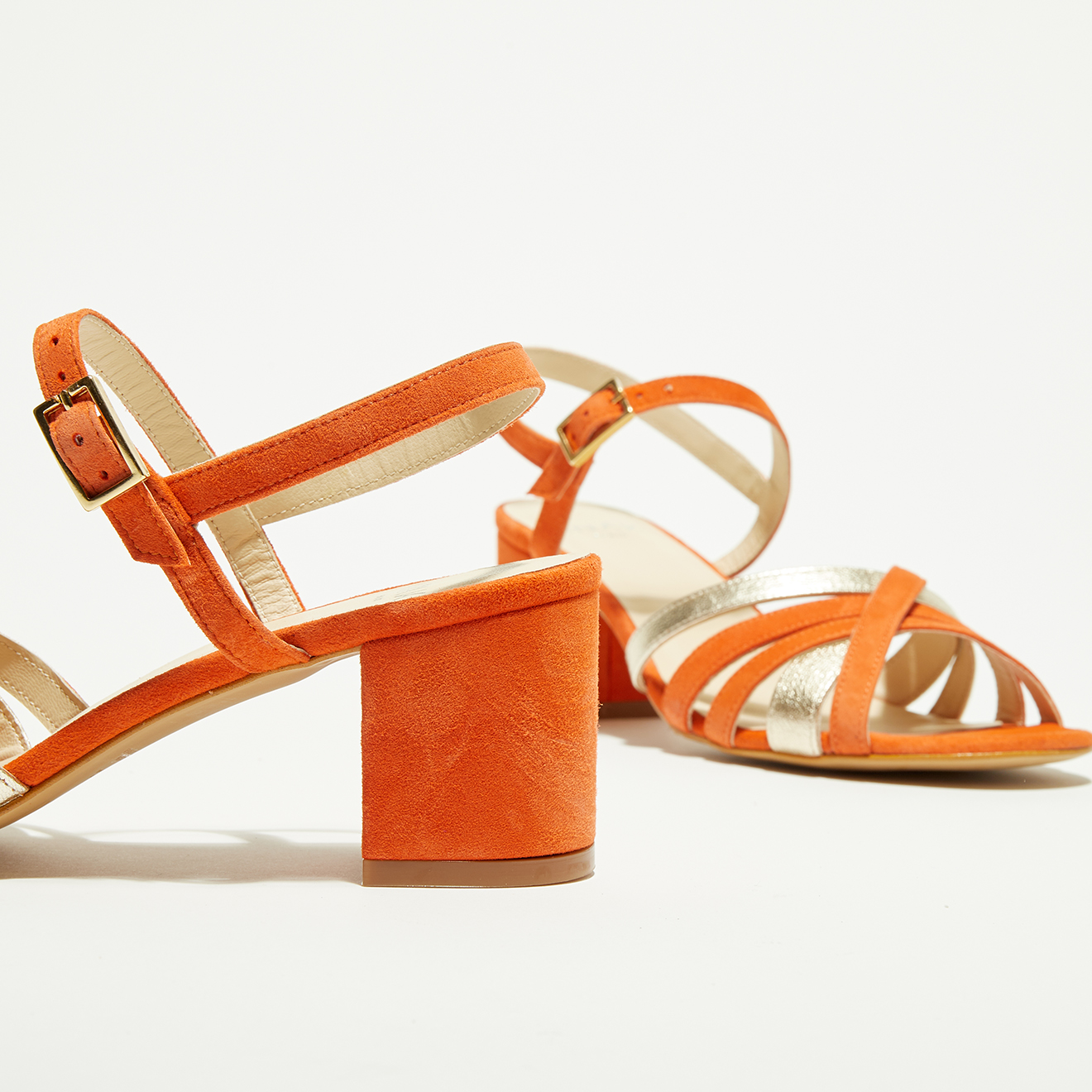 Sandales en Velours de Cuir Leticia mandarine - Talon 5 cm