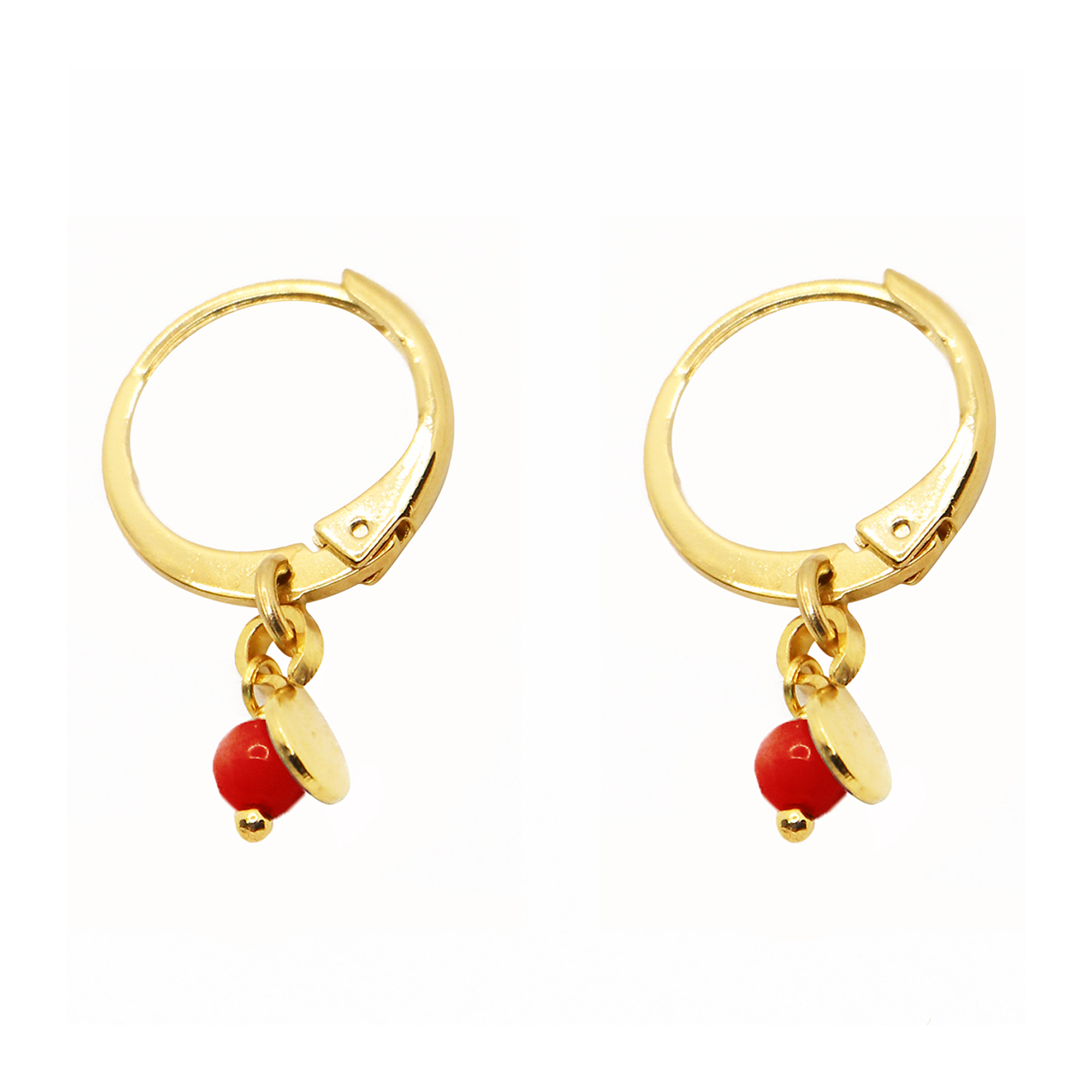 Boucles d'oreilles Mini Stones en laiton doré & Corail rouge