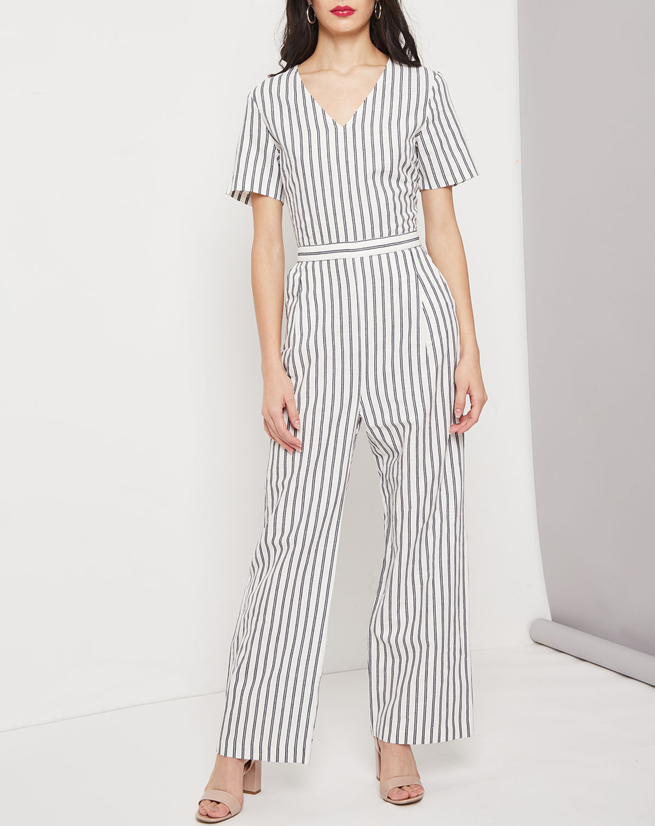 Combinaison 100% Lin Thibaut à rayures blanc cassé/marine