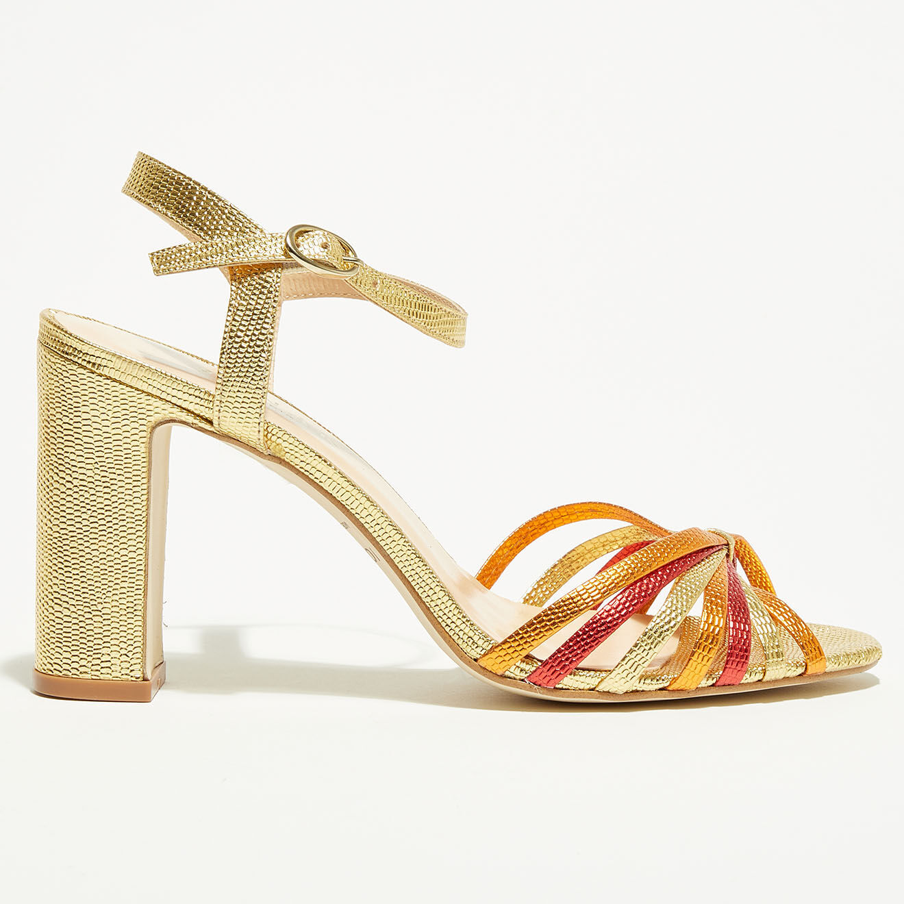 Sandales en Cuir Vinto doré/rouge/orange - Talon 8.5 cm