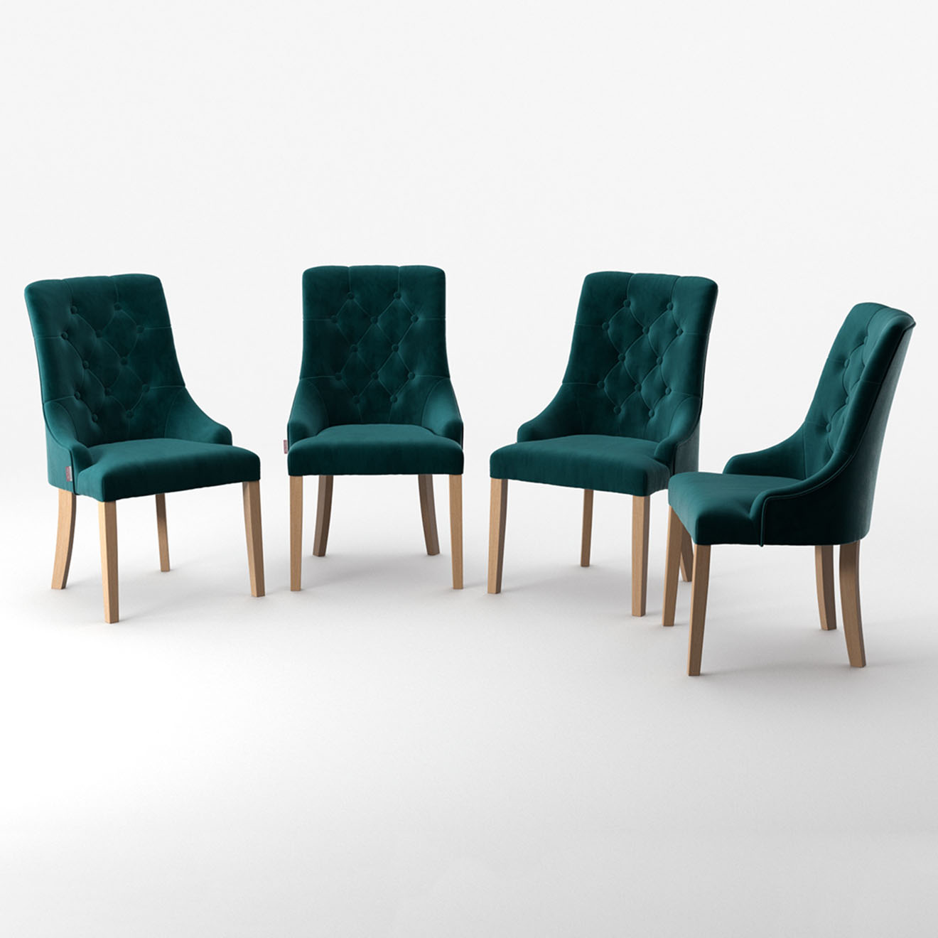 4 Chaises toucher velours chiara bleu pétrole - 56x65x97 cm