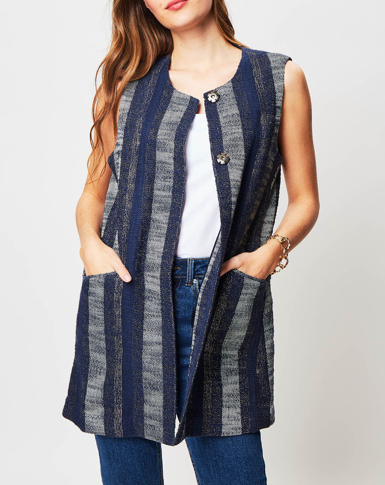 Veste sans manches Lurex Oscar marine