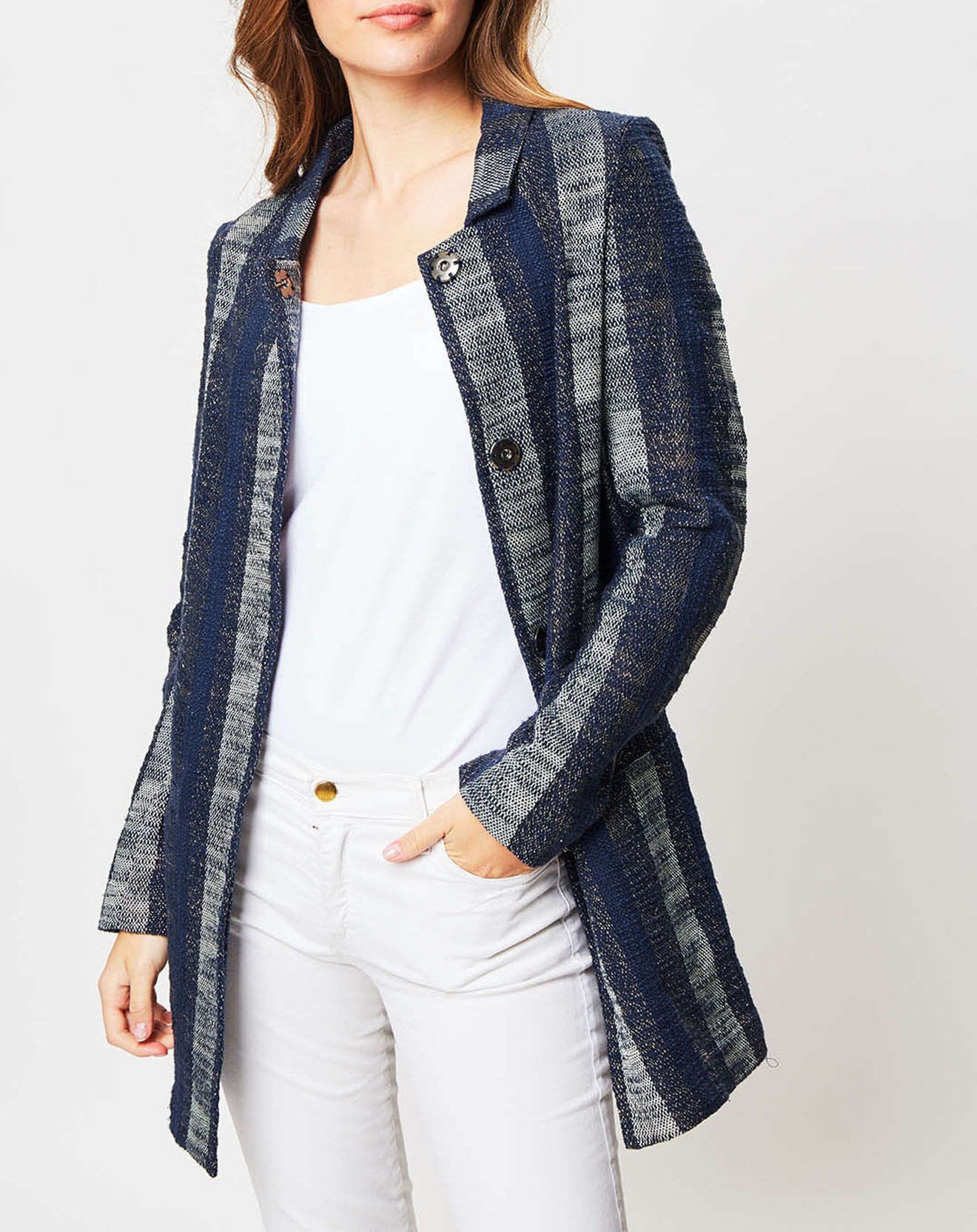 Veste longue Lurex Oscar marine