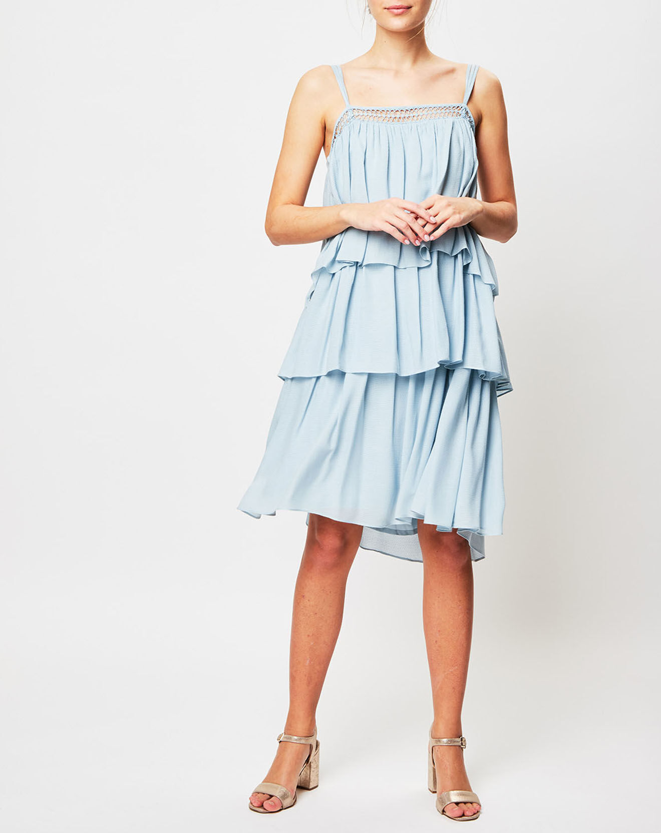 Robe Thaïs à volants bleu ciel