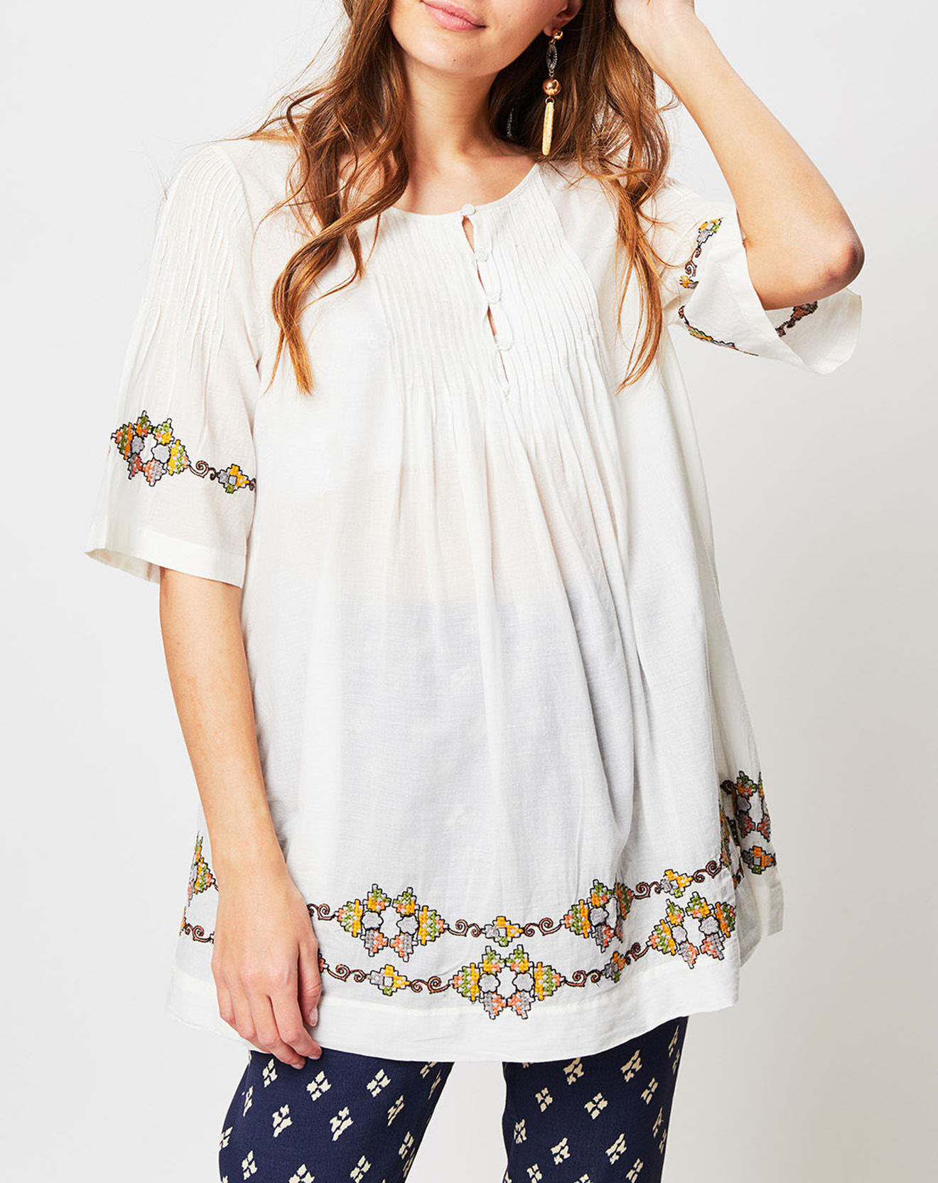 Tunique Matt brodée en Coton écrue