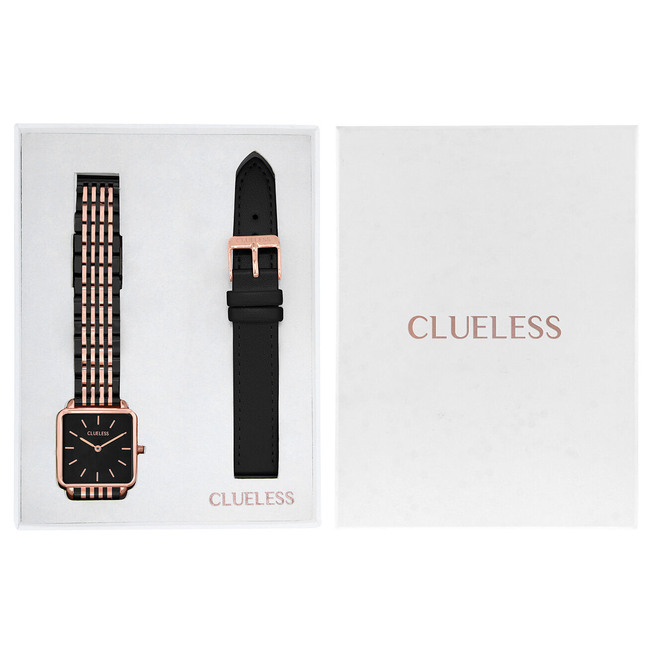 Coffret Montre & Bracelet Femme en Acier rose/noir