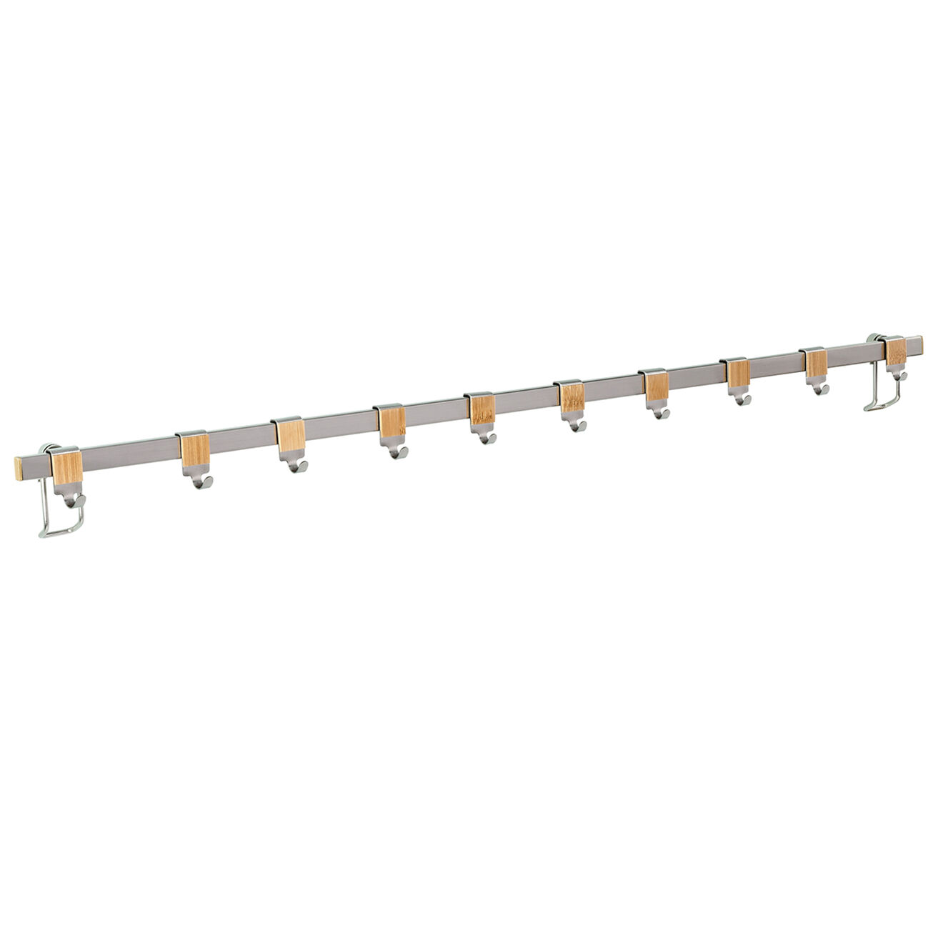 Barre de crédence Premium avec 10 crochets argenté mat/marron - 80x4 cm