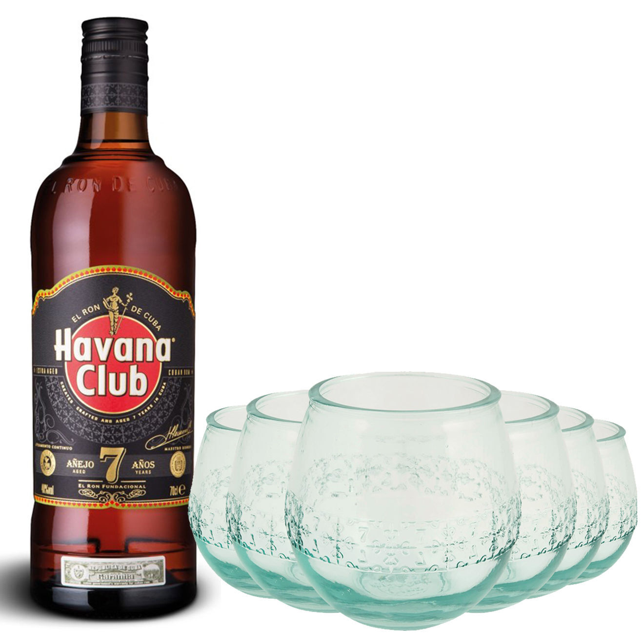 1 Lot de 1 Havana Club 7 ans 40% 70cl + 6 verres Cancha