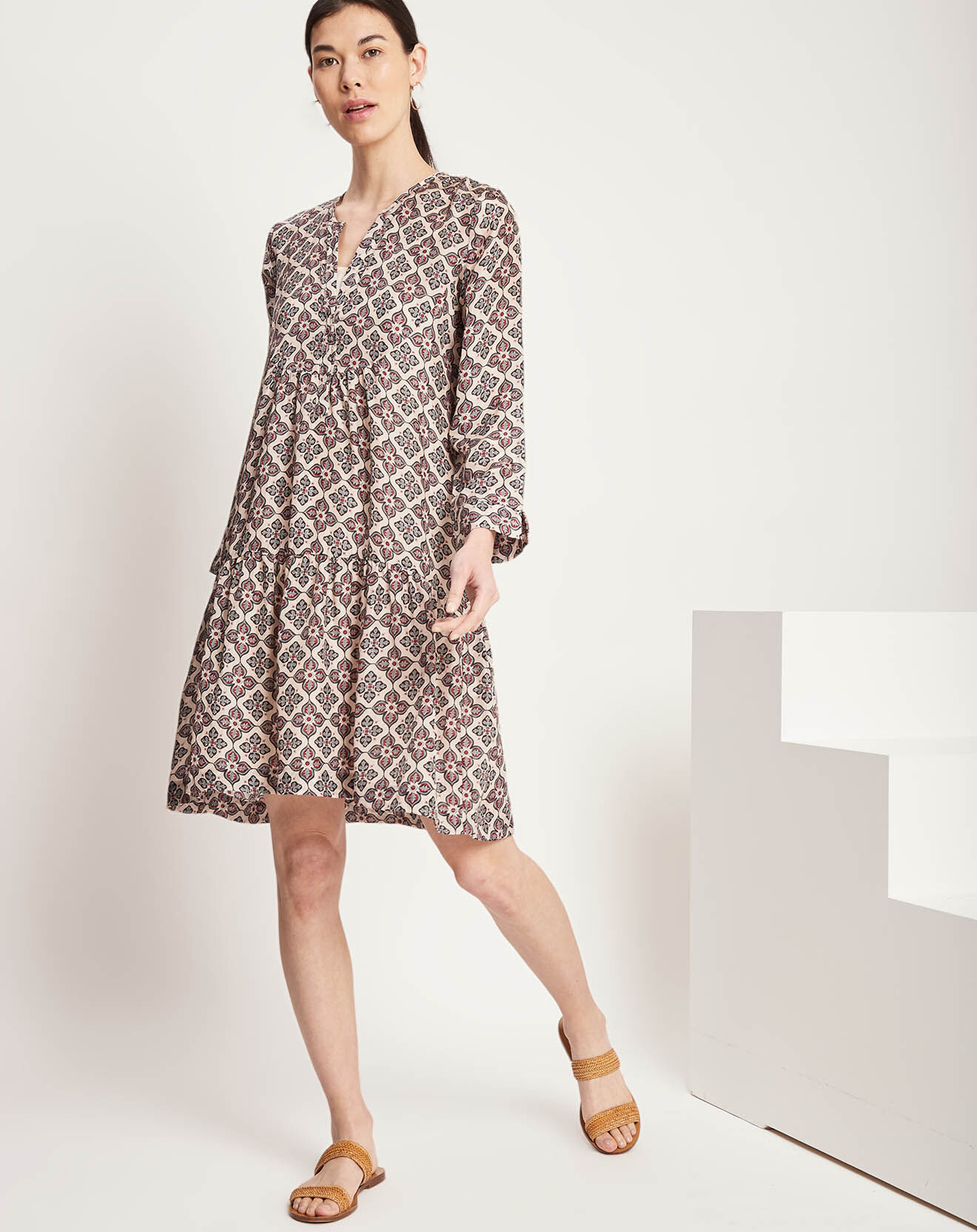 Robe Sherri 100% Soie imprimée écru/rouge