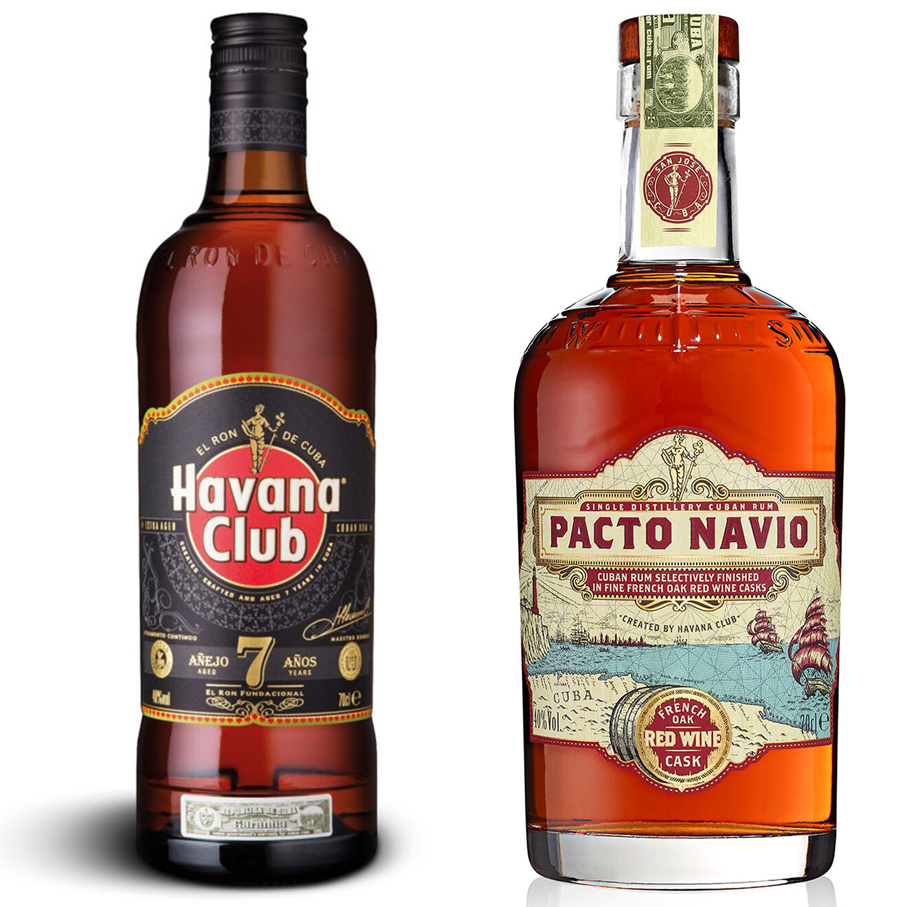 1 Lot 1 Havana Club 7 ans 40% 70cl + 1 Pacto Navio Red Wine 40% 70cl