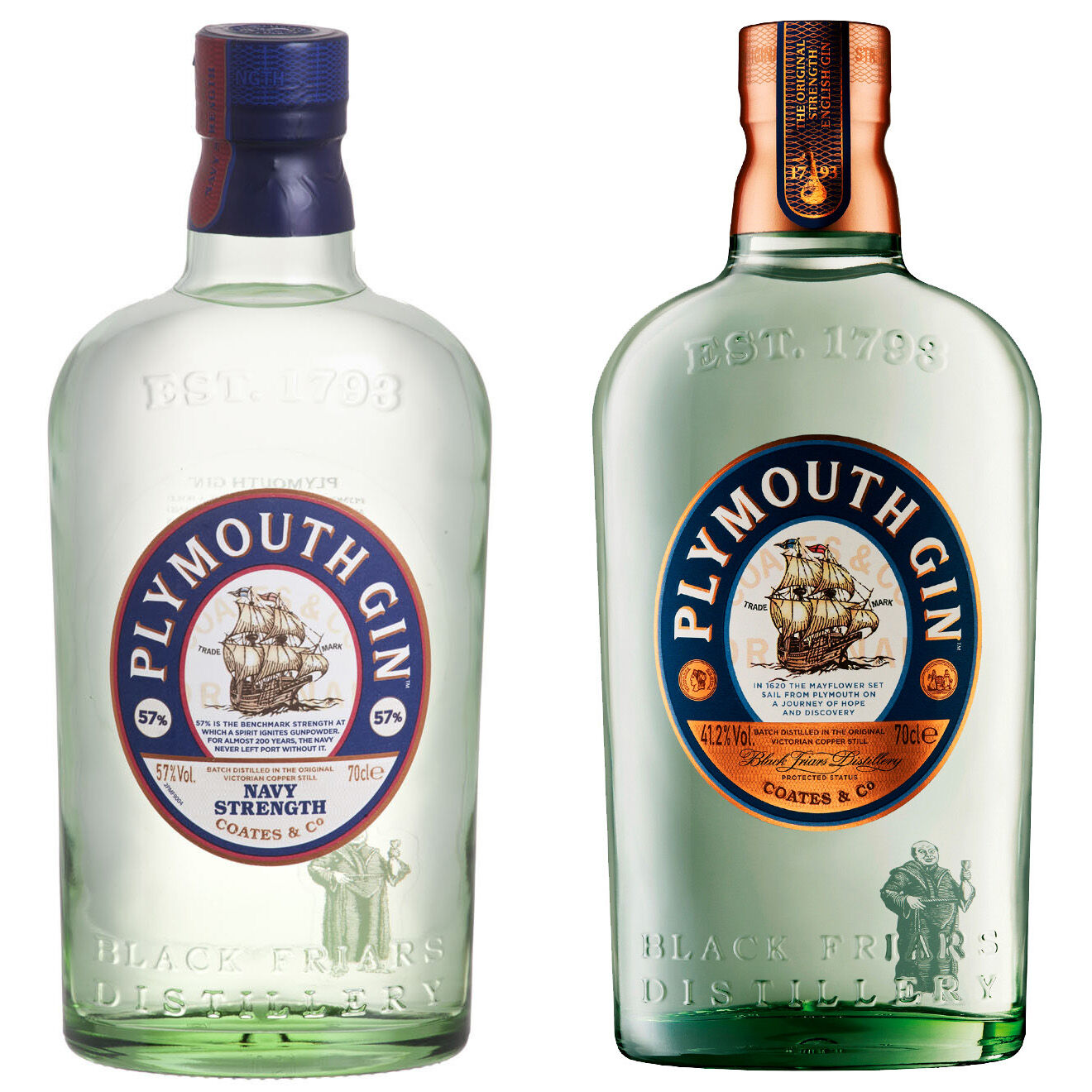 1 Lot 2 Gins Plymouth : Original 41.2% 70cl + Navy Strength 57% 70cl