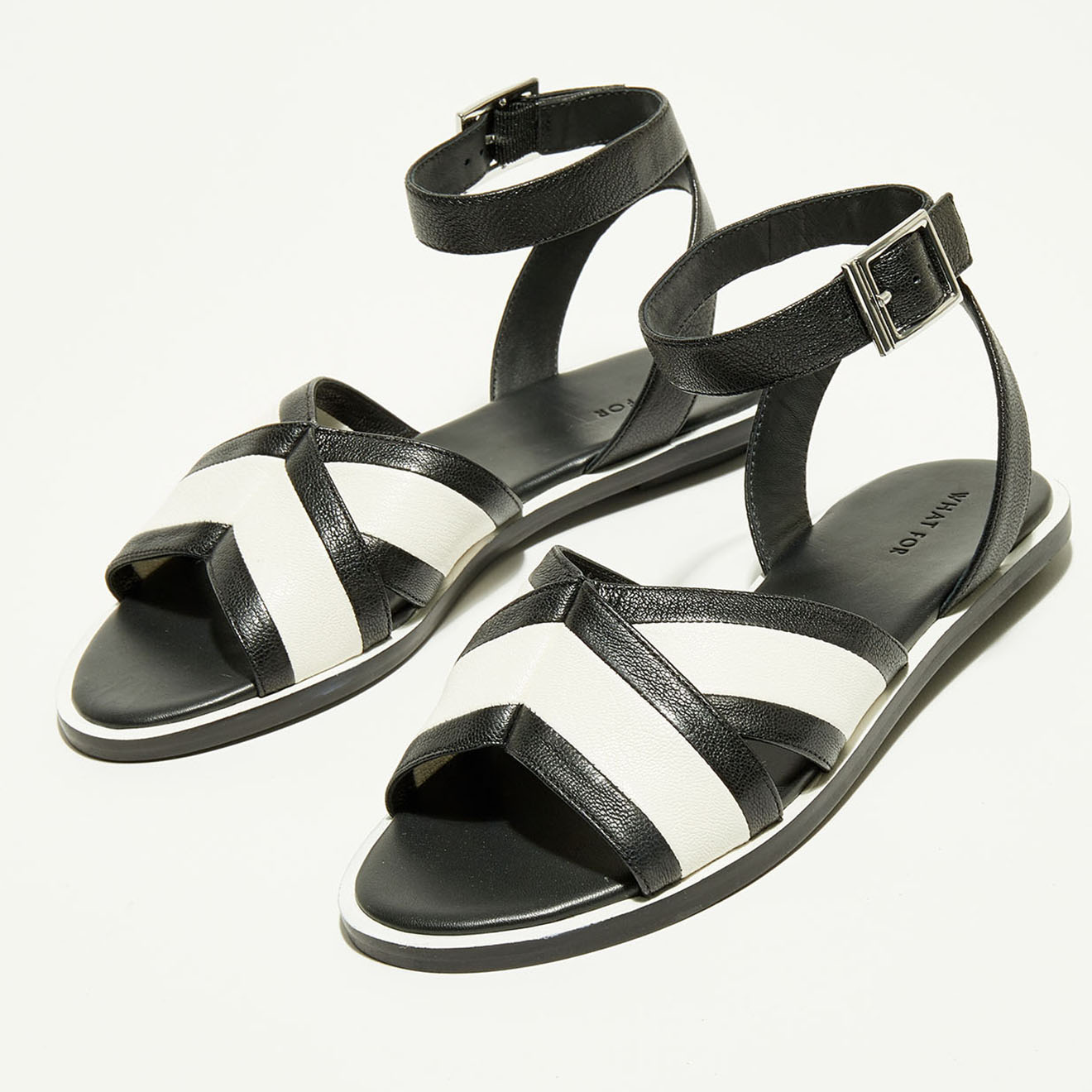 what for - sandales en cuir ally noir/blanc