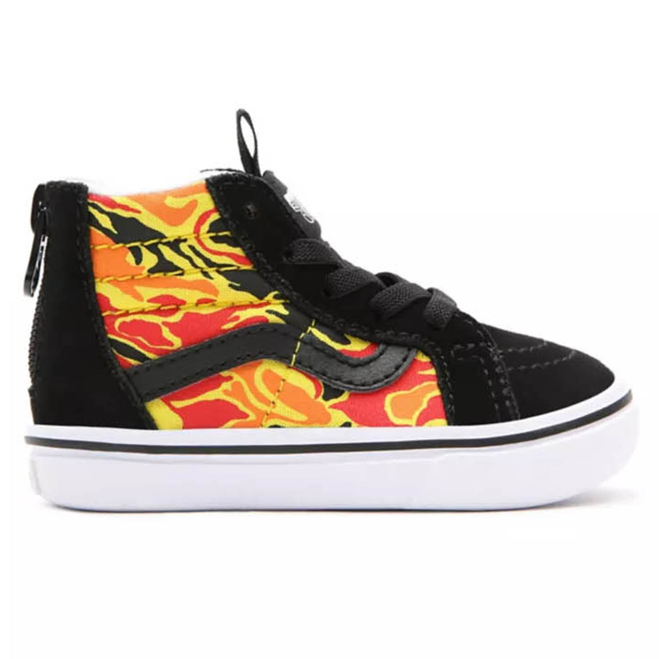 Vans - Sneakers en Toile & Velours de Cuir Flame Camo ComfyCush Sk8-Hi Zip noir/rouge/orange/jaune