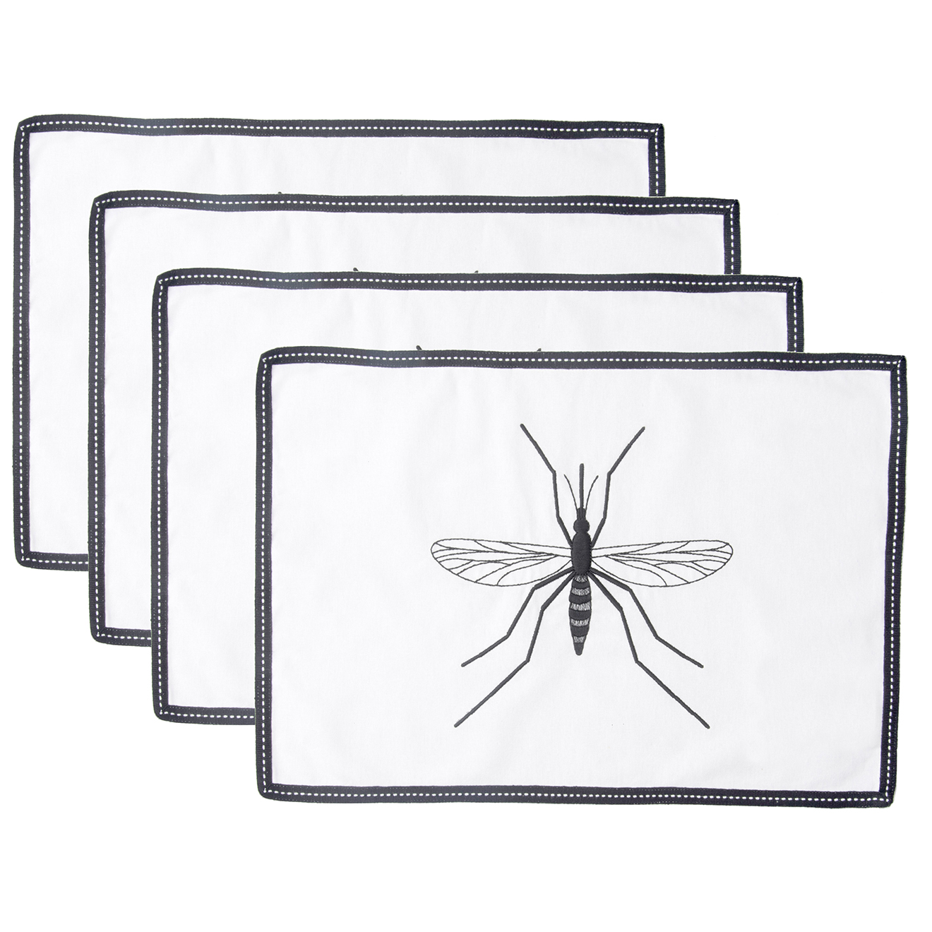 4 Sets de table en Coton Mosquito blanc/noir - 50x35 cm