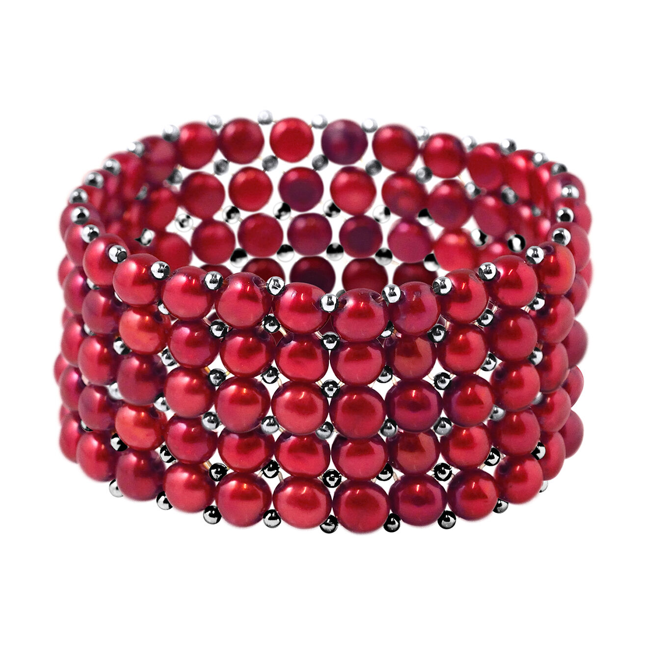 Bracelet 5 Rangs Perles d'Eau Douce cherry