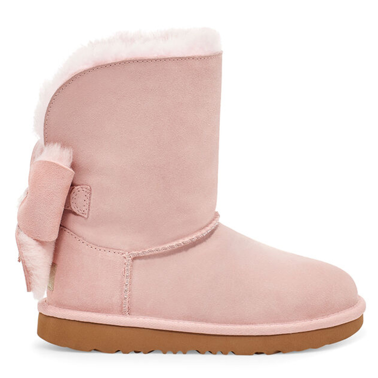 Ugg - Boots fourrées Laine en Velours de Cuir Classic Mini II Cuffed Bow rose pâle