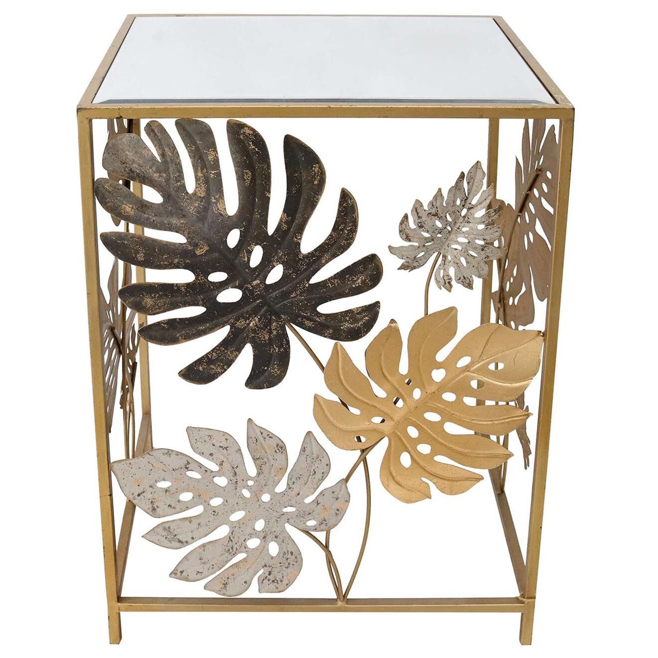 Table d'appoint Foglie tropicali série Easy Fashion dorée - 68x40x50 cm