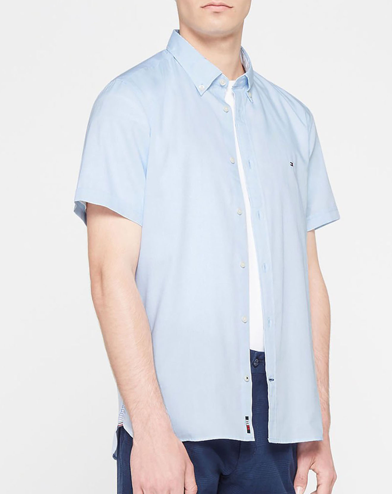 tommy hilfiger - chemise slim fit travel oxford bleu clair