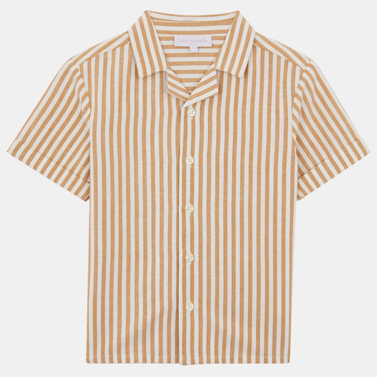 cadet rousselle - chemise volmo en coton et lin mélangés rayée blanc/orange