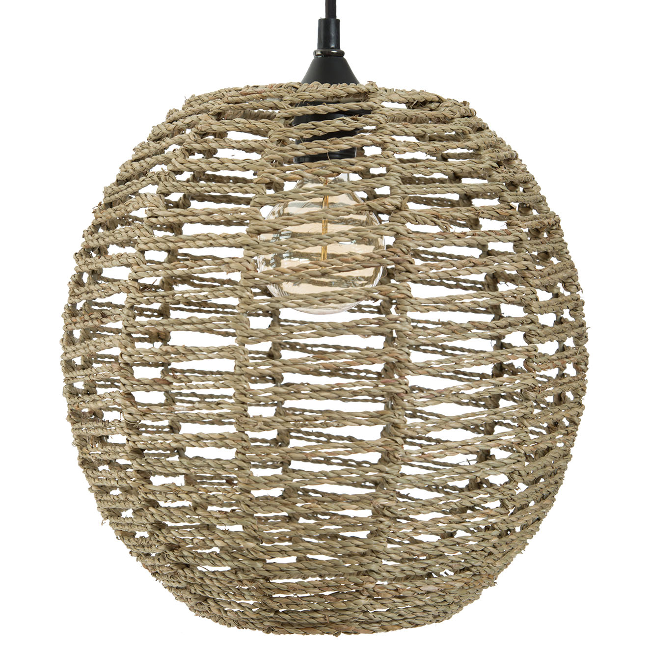 Atmosphera - Suspension luminaire boule en rotin Jada beige - 33x132 cm