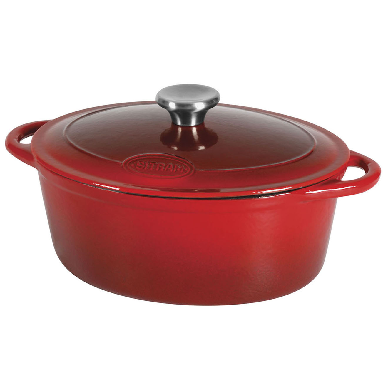 Sitram - Cocotte Fonte d'acier émaillée Forme ovale Tradifonte induction rouge - 33x25x13.5 cm