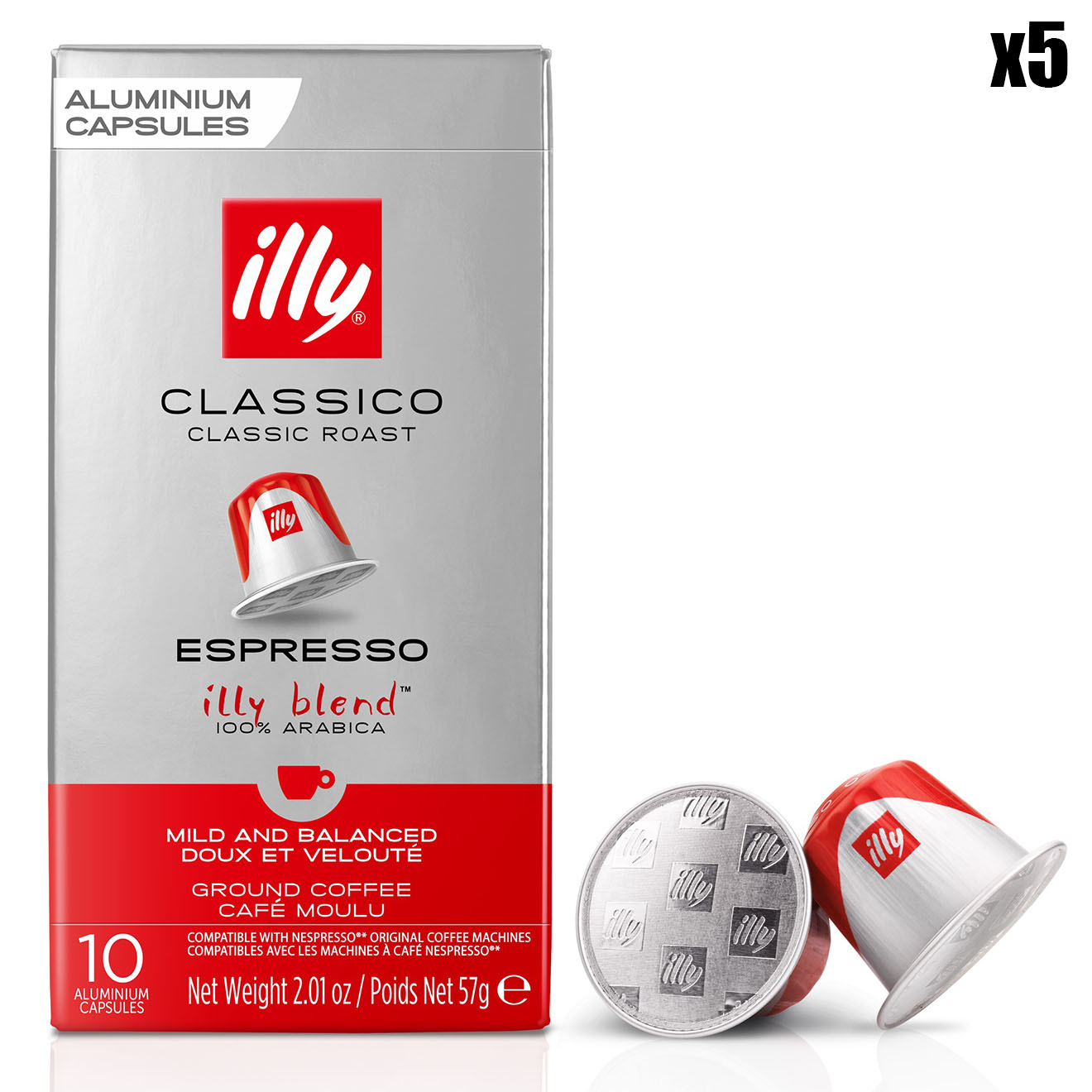 Illy - 5 Boîtes de 10 Capsules Compatibles Classico - 5x57 gr