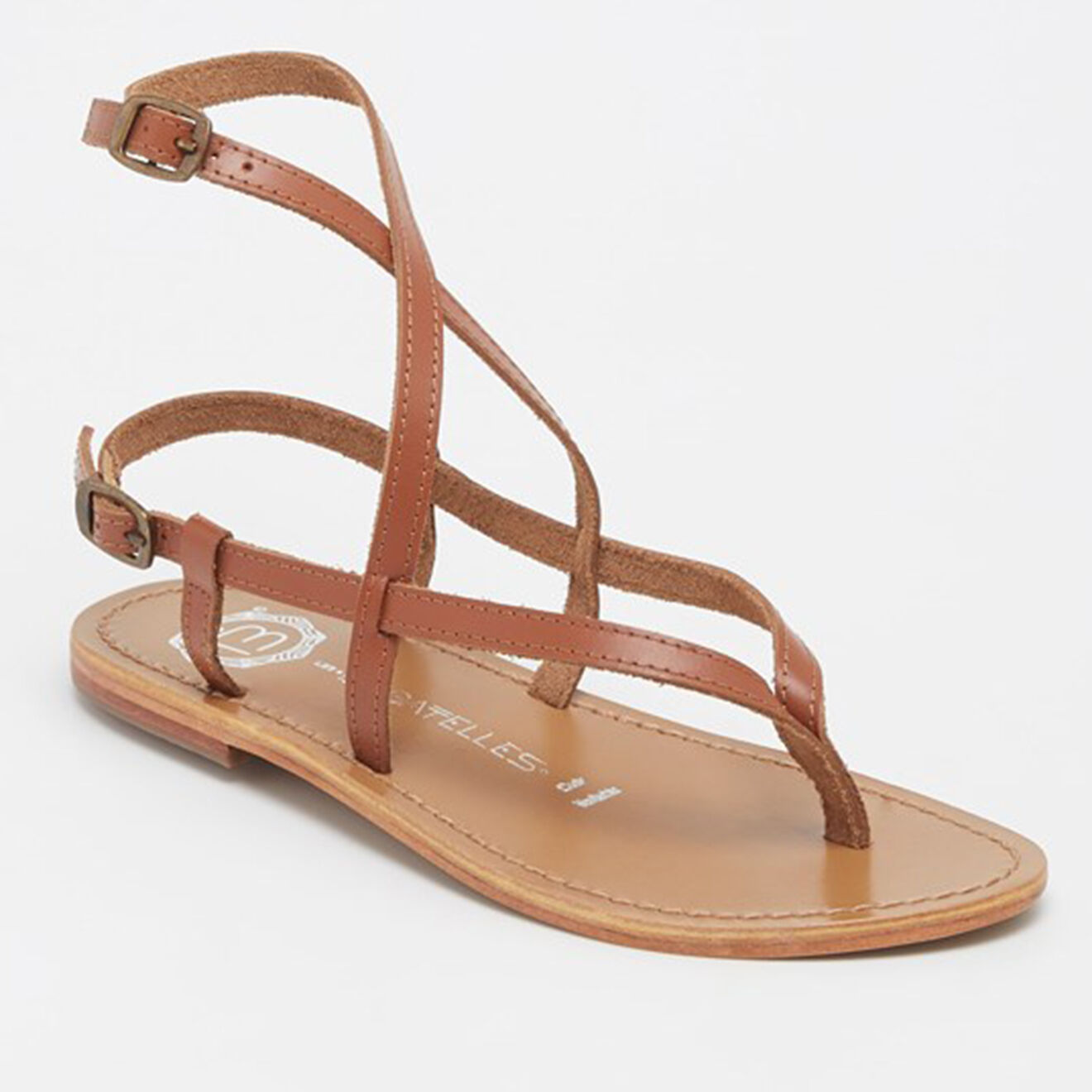 les bagatelles - sandales en cuir union camel/marron