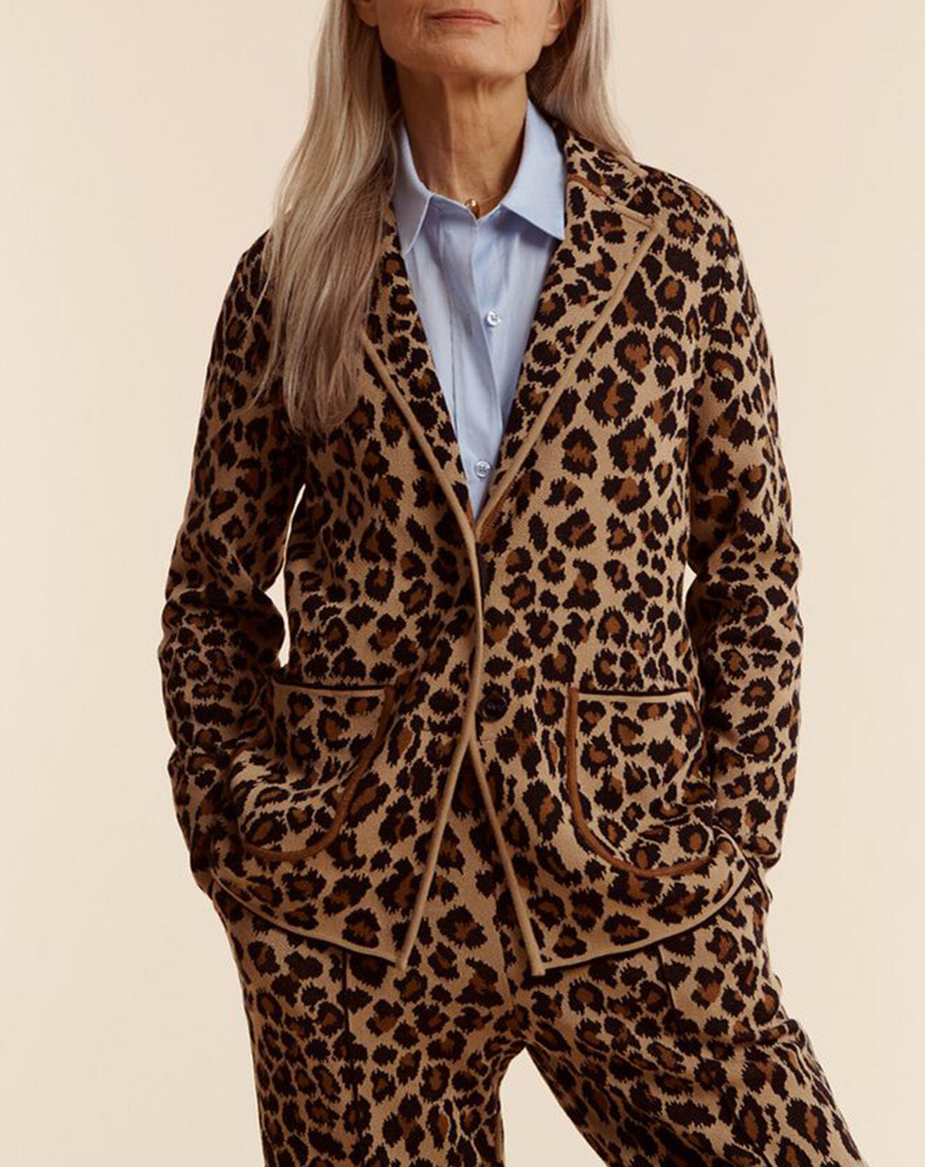 devernois - veste en laine mélangée vaglia léopard beige/marron