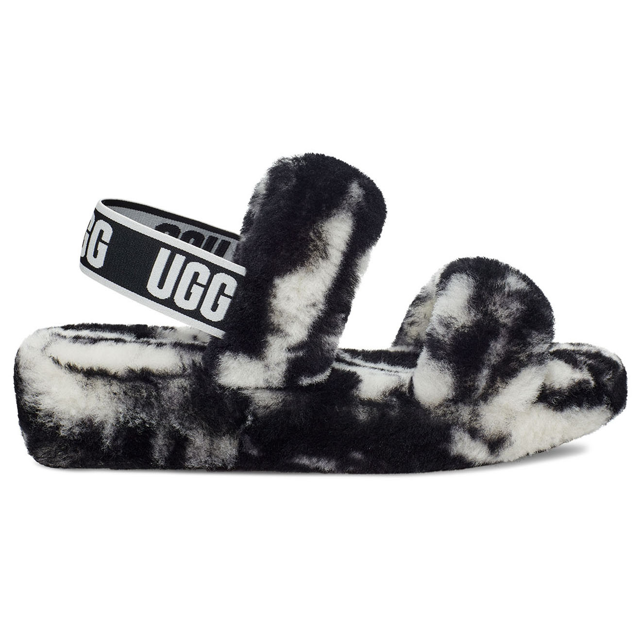 Ugg - Sandales chaussons en Peau de mouton Oh Yeah Marble noir/blanc