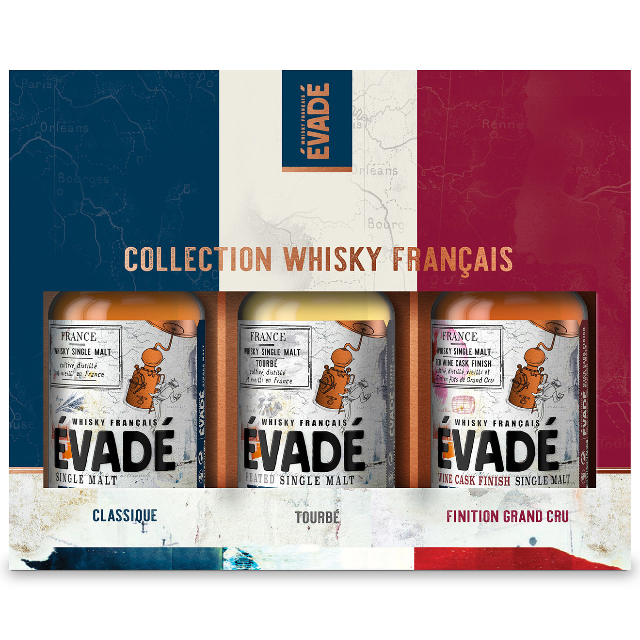 Spiritueux - 1 Coffret Whisky Trilogie Evadé 42% 3x20cl