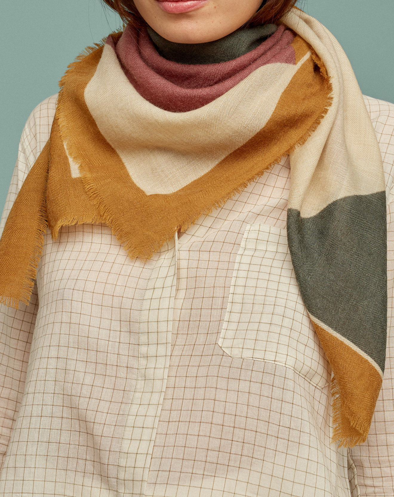 Carré foulard 100% Laine orange/vert - 90x90 cm