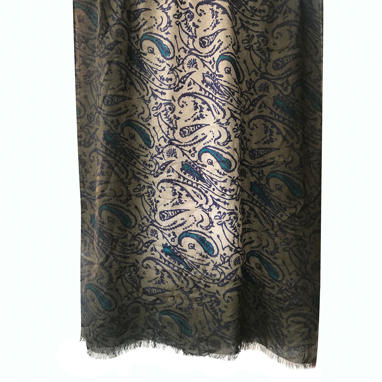 Foulard en Soie & Cachemire marron/turquoise paisley - 70x200 cm